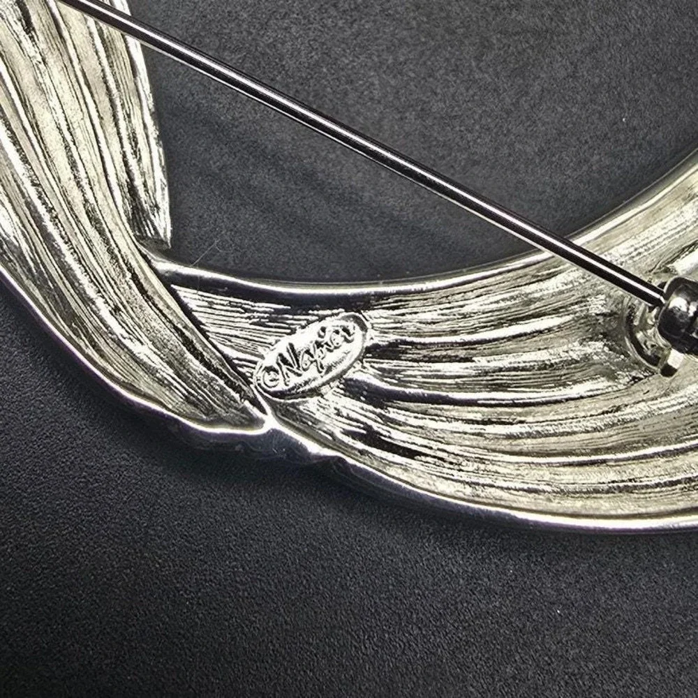 Napier Two Tone Ribbed Winged Brooch Vintage Costume Jewelry